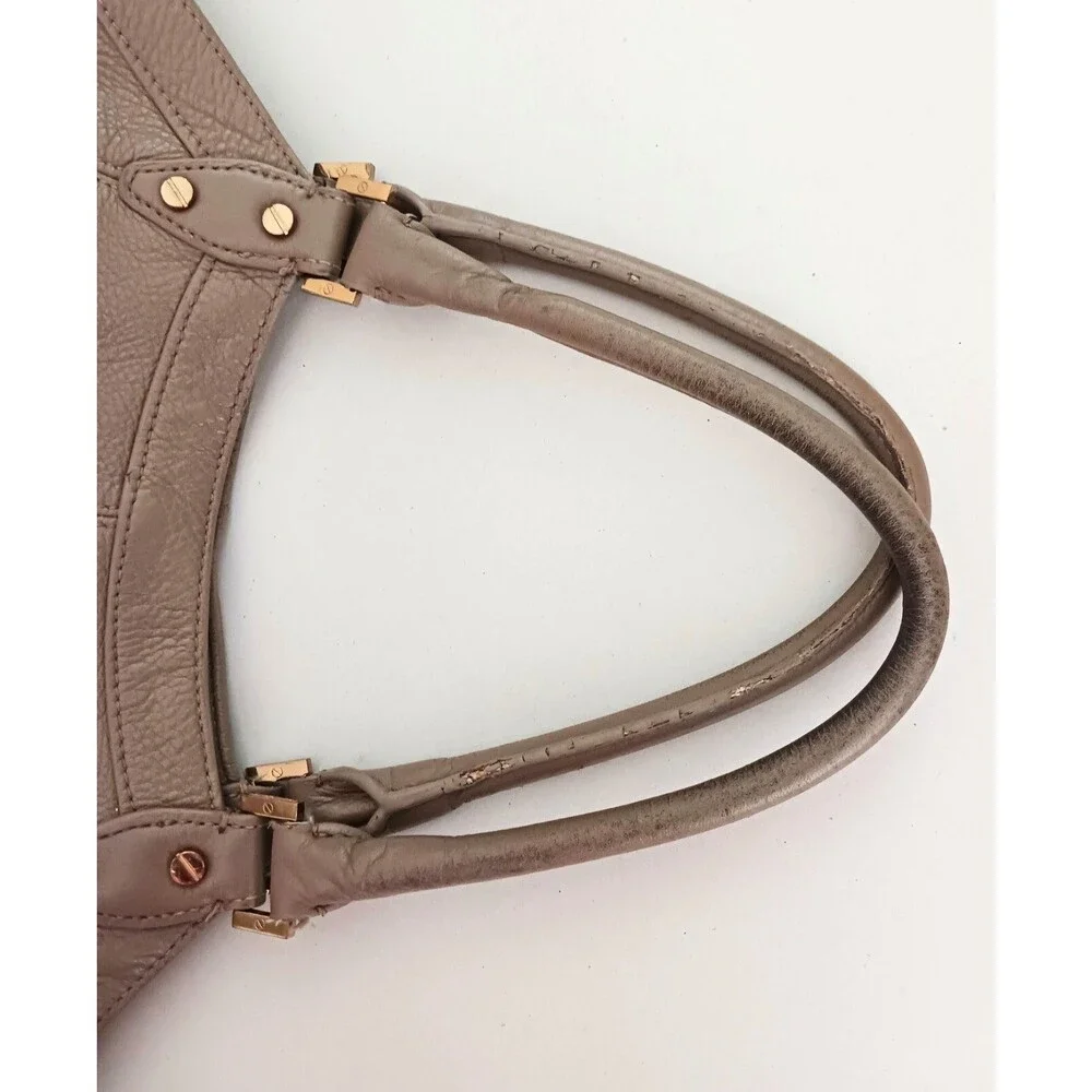 Tory Burch Dakota Lg Hobo Satchel Clay Beige Pebbled Leather Gold Logo w Dustbag